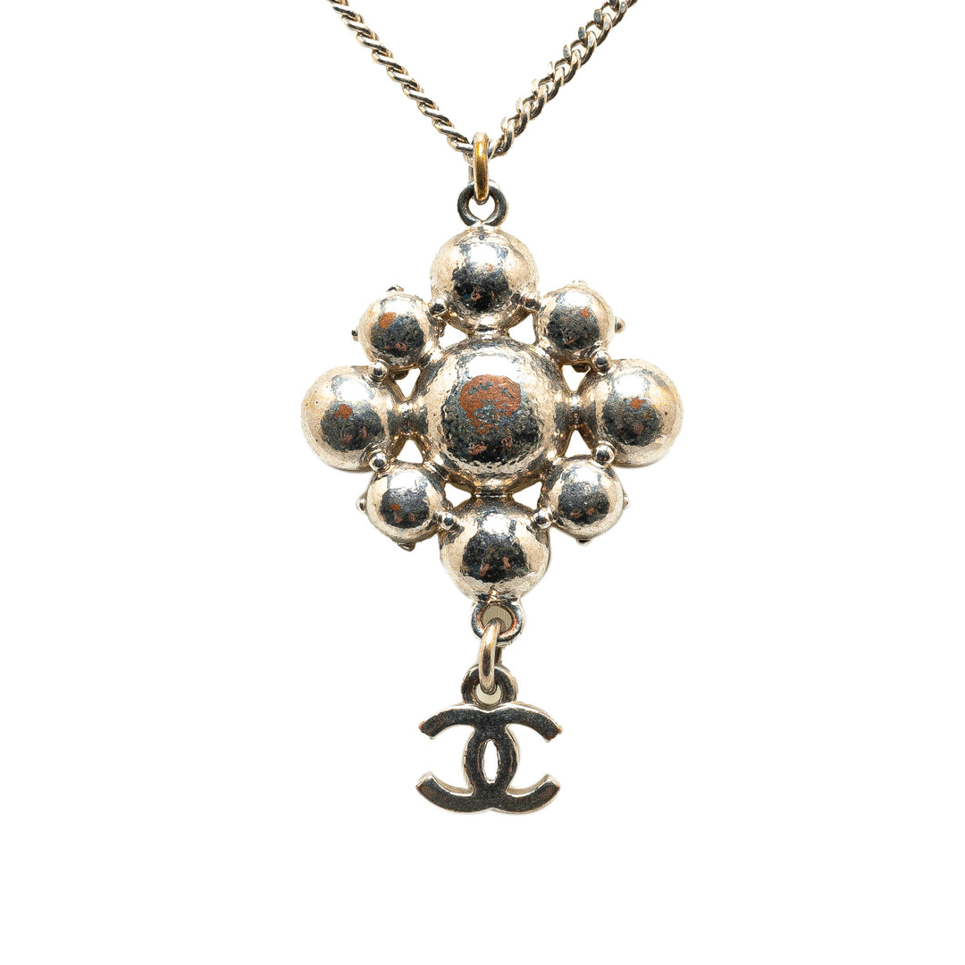 Chanel Palladium Plated CC Crystal Pendant Necklace Silver - GABY PARIS