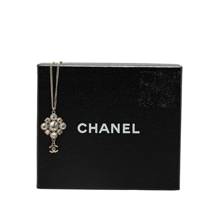 Chanel Palladium Plated CC Crystal Pendant Necklace Silver - GABY PARIS