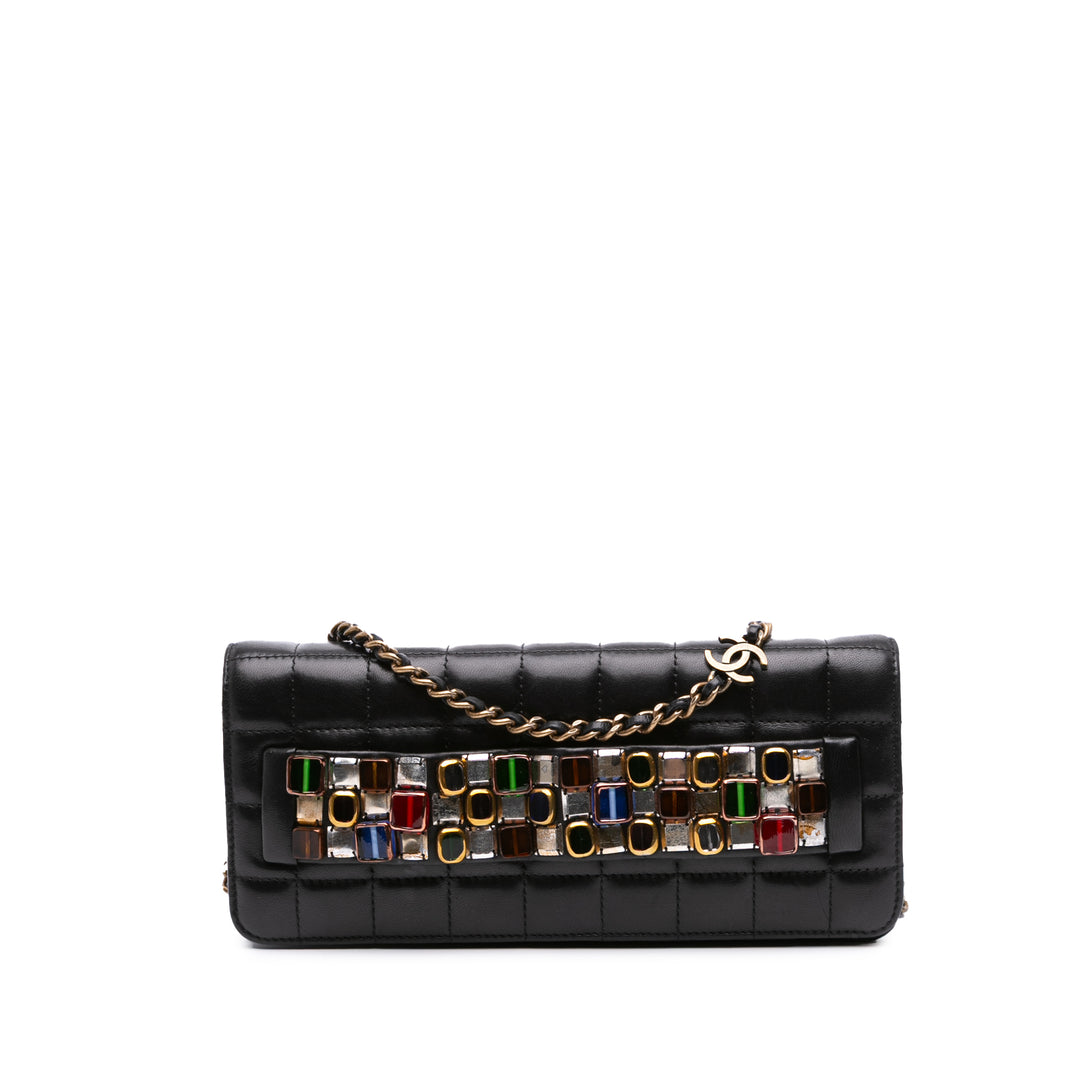 Paris Byzance Lambskin Jeweled Evening Clutch with Chain Black - Gaby Paris