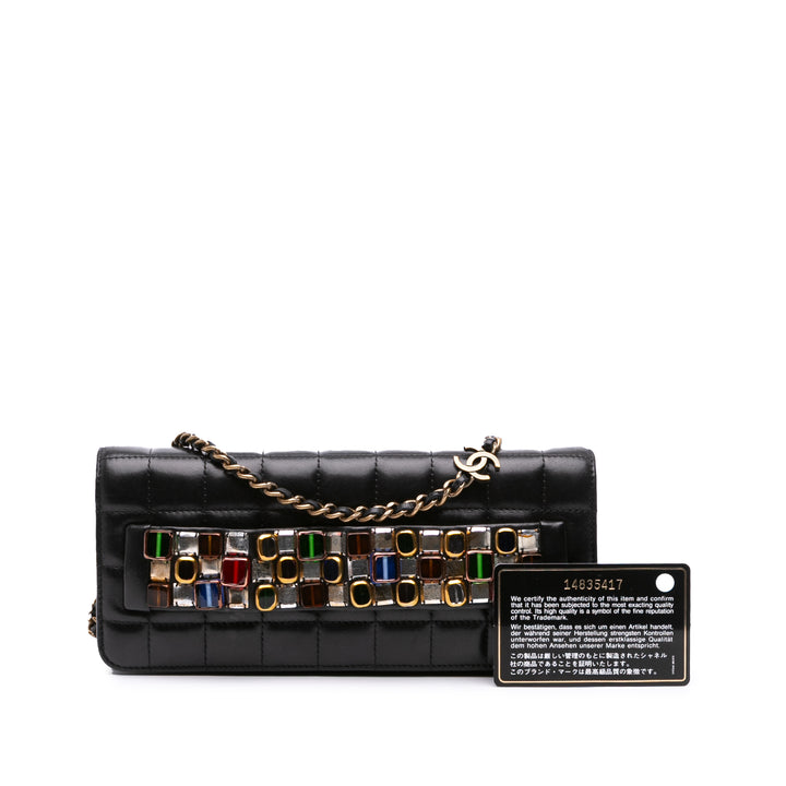 Paris Byzance Lambskin Jeweled Evening Clutch with Chain Black - Gaby Paris