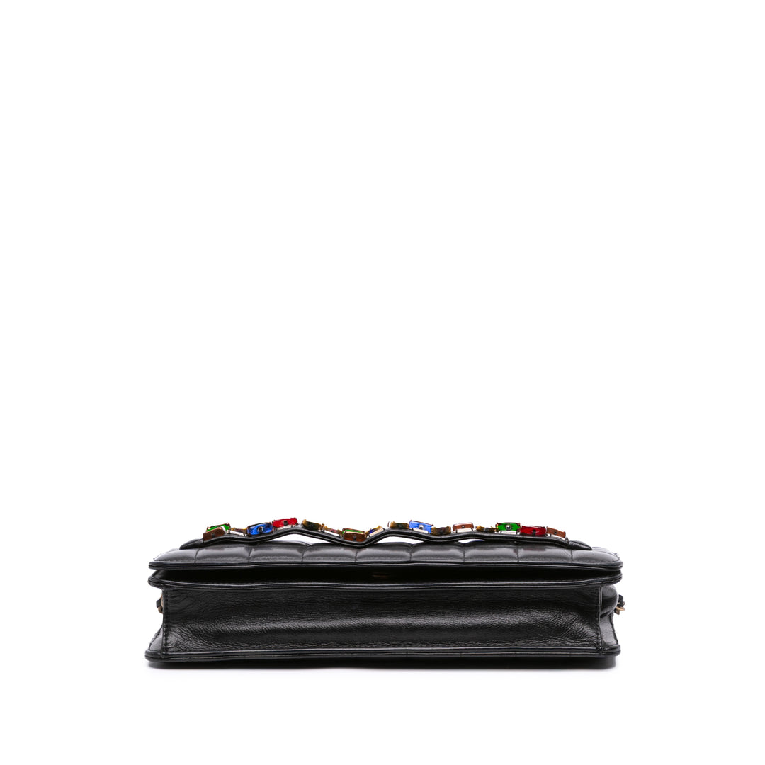 Paris Byzance Lambskin Jeweled Evening Clutch with Chain Black - Gaby Paris