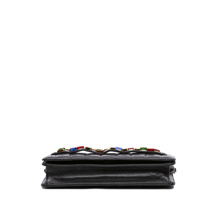 Paris Byzance Lambskin Jeweled Evening Clutch with Chain Black - Gaby Paris