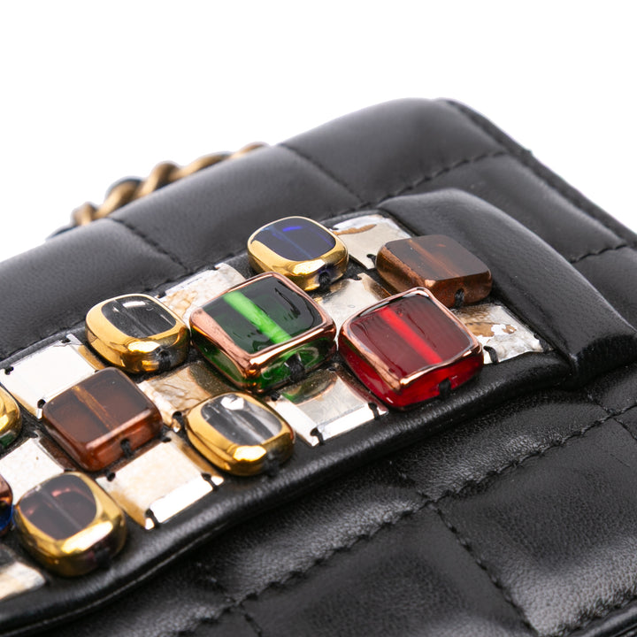 Paris Byzance Lambskin Jeweled Evening Clutch with Chain Black - Gaby Paris