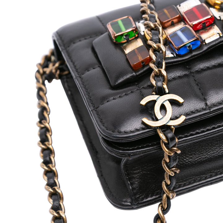 Paris Byzance Lambskin Jeweled Evening Clutch with Chain Black - Gaby Paris