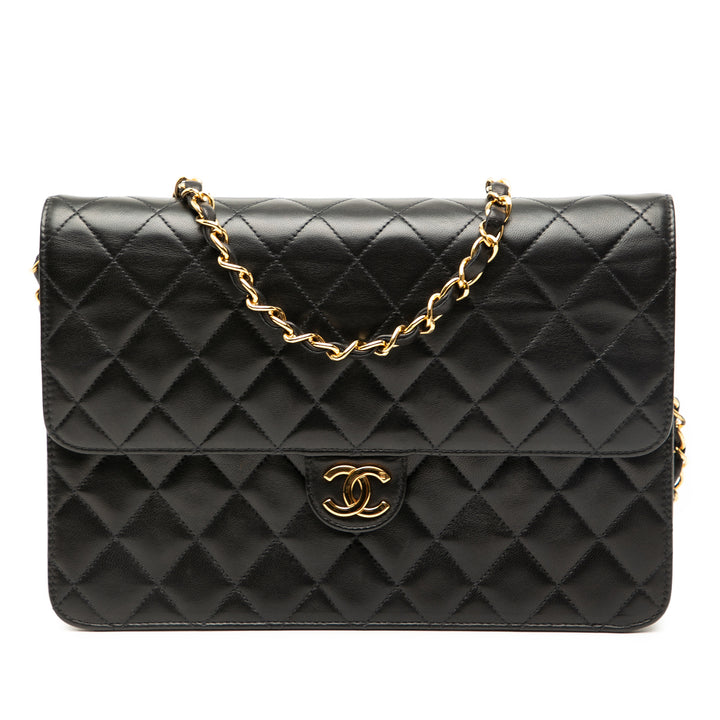 Chanel Medium CC Quilted Cuir d’agneau Simple rabat Noir