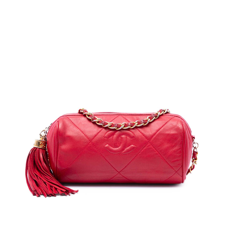 Chanel Mini Matelassé Cuir d’agneau Pompon Barrel Sac porté croisé