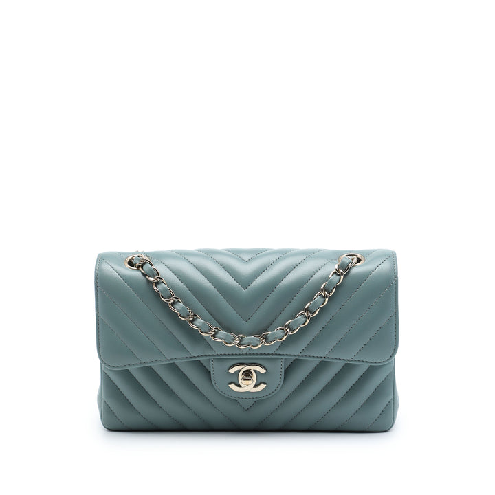 Classic Chevron Double rabat Petit Cuir d'agneau Bleu