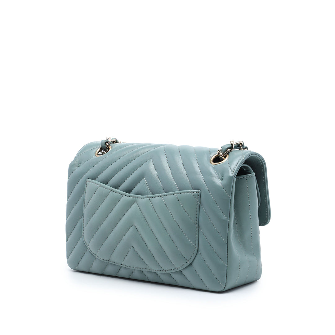 Classic Chevron Double rabat Petit Cuir d'agneau Bleu