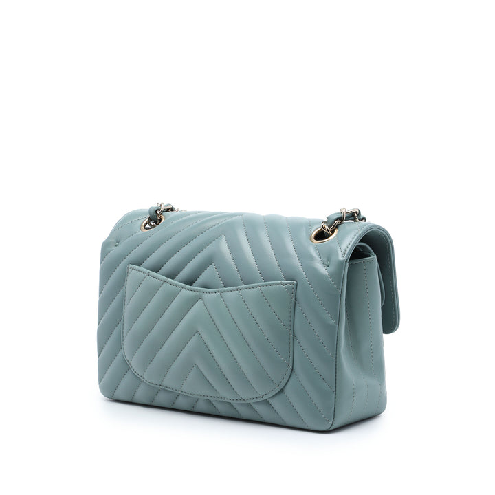 Classic Chevron Double rabat Petit Cuir d'agneau Bleu