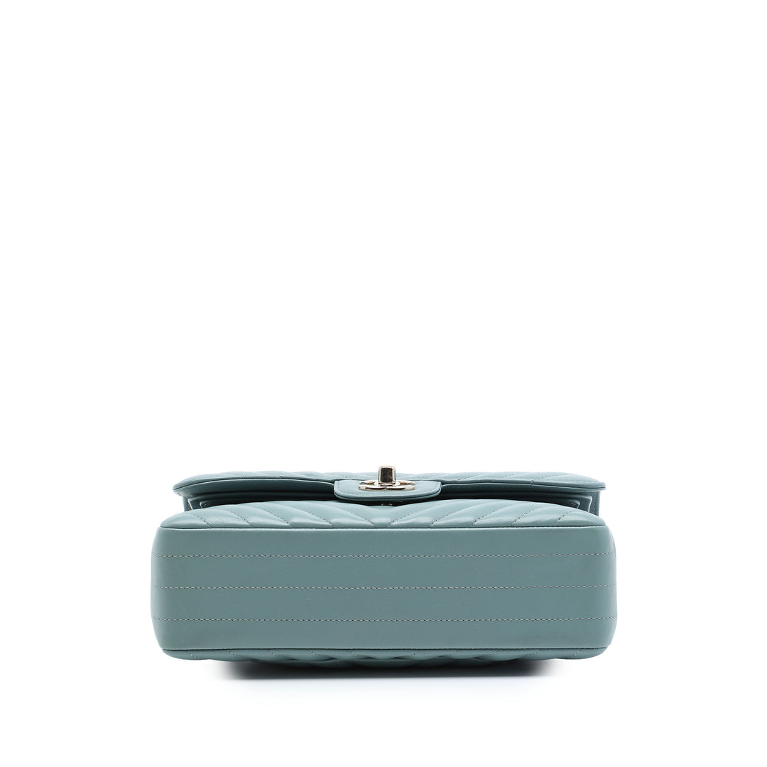 Classic Chevron Double rabat Petit Cuir d'agneau Bleu