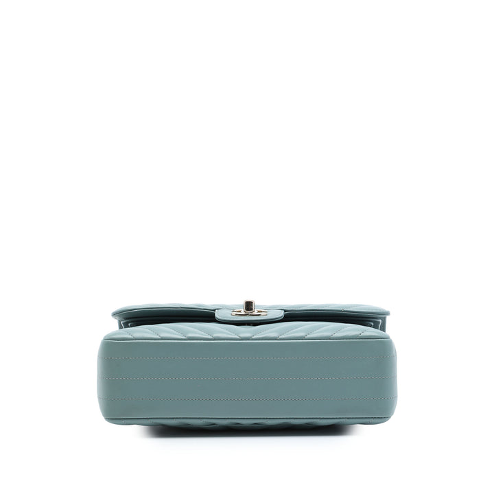 Classic Chevron Double rabat Petit Cuir d'agneau Bleu