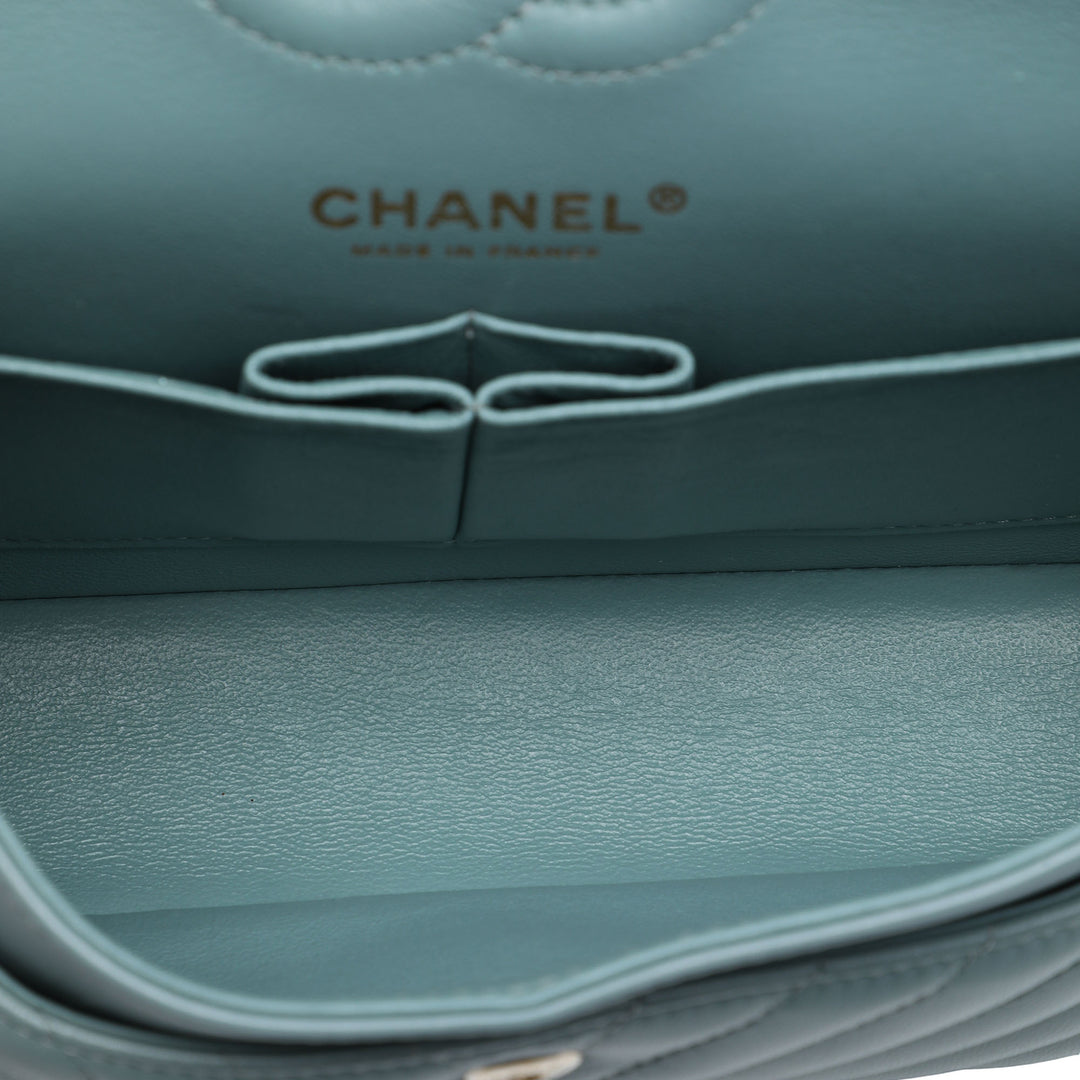 Classic Chevron Double rabat Petit Cuir d'agneau Bleu