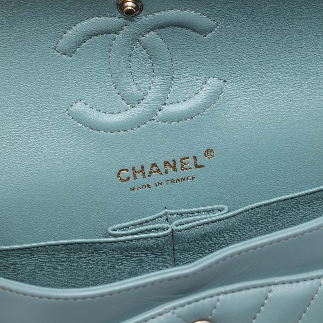 Classic Chevron Double rabat Petit Cuir d'agneau Bleu