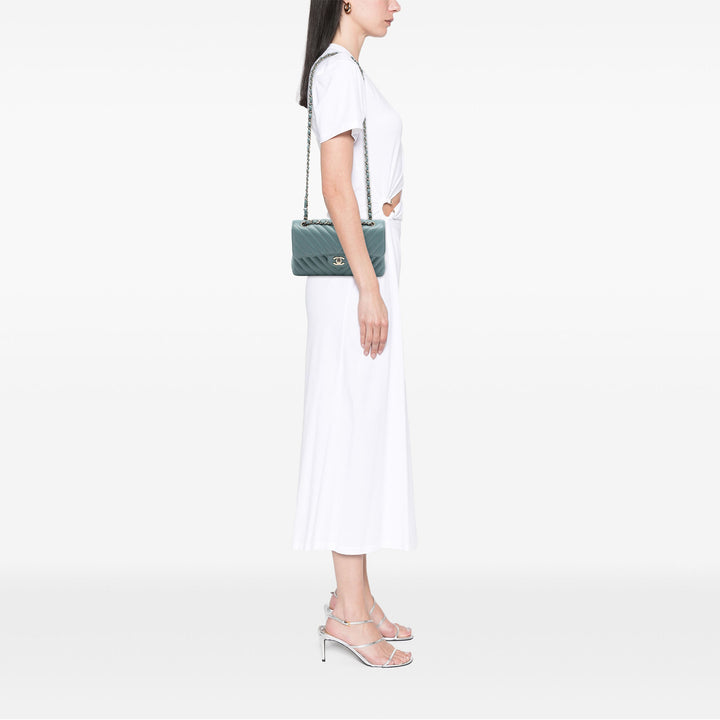 Classic Chevron Double rabat Petit Cuir d'agneau Bleu