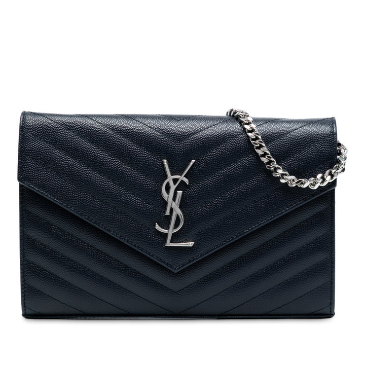 Saint Laurent Grain De Poudre Matelasse Chevron Monogram Chain Wallet