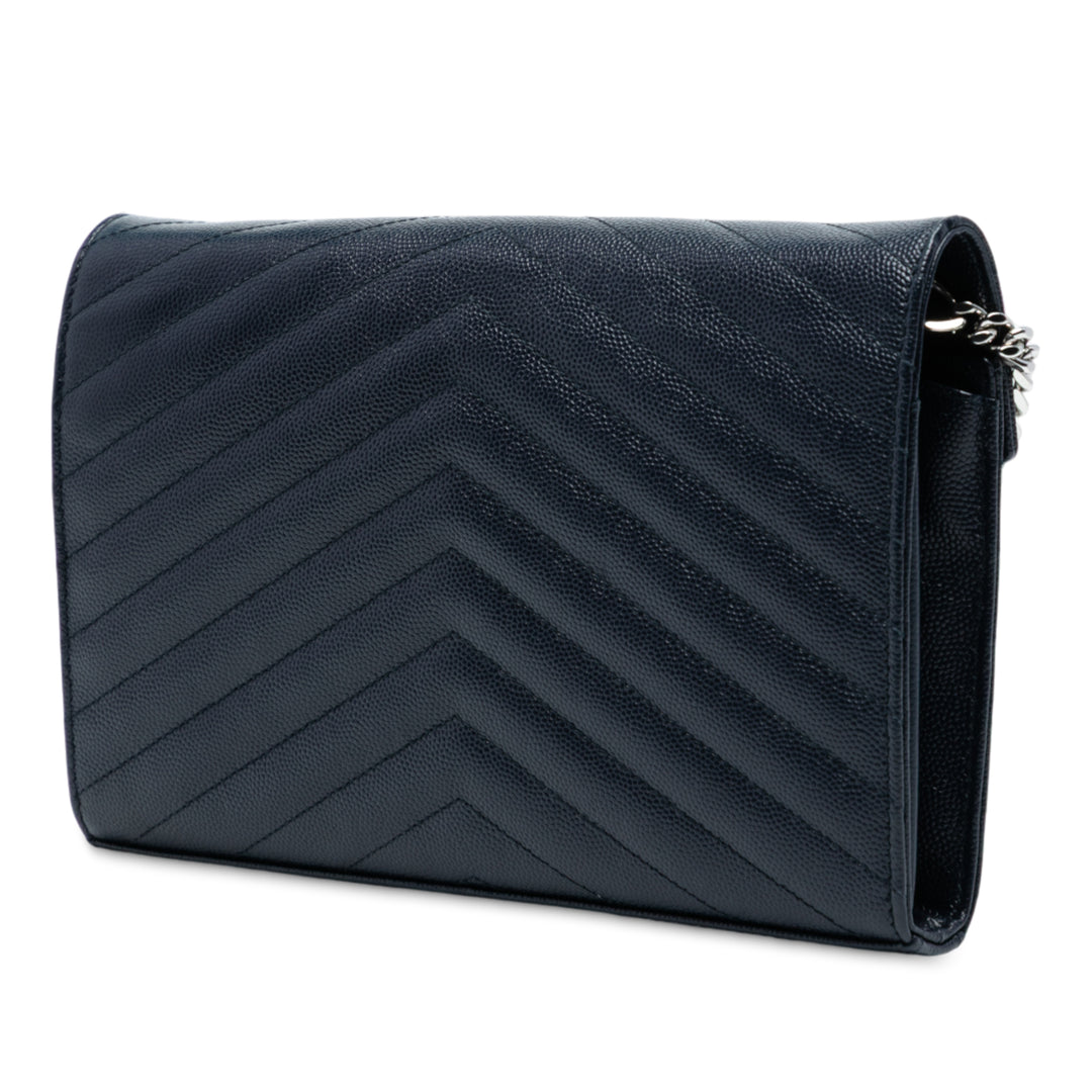 Saint Laurent Grain De Poudre Matelasse Chevron Monogram Chain Wallet