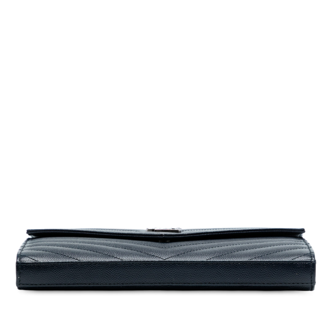 Saint Laurent Grain De Poudre Matelasse Chevron Monogram Chain Wallet