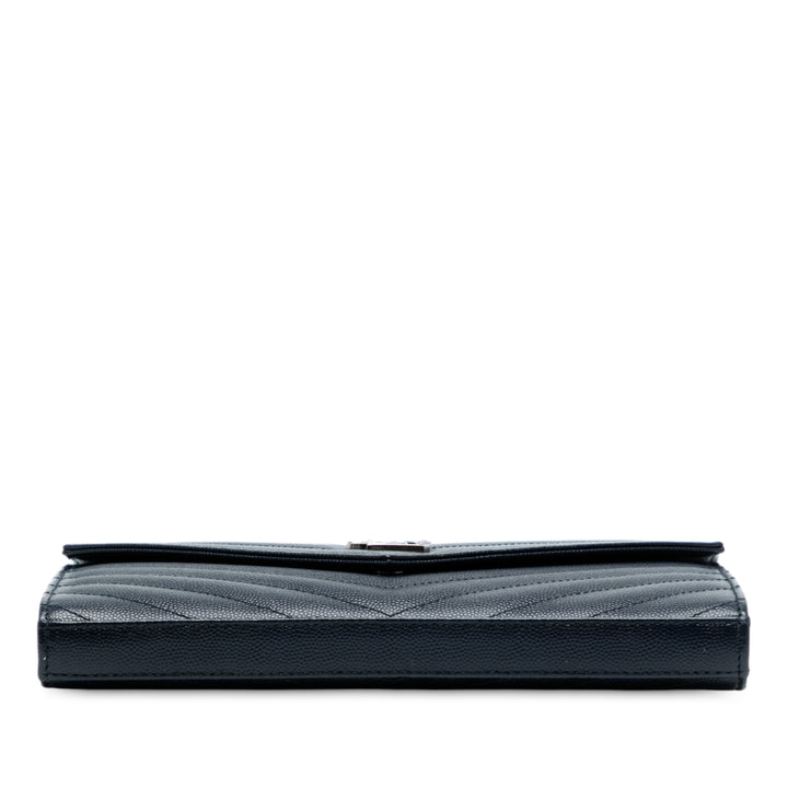 Saint Laurent Grain De Poudre Matelasse Chevron Monogram Chain Wallet