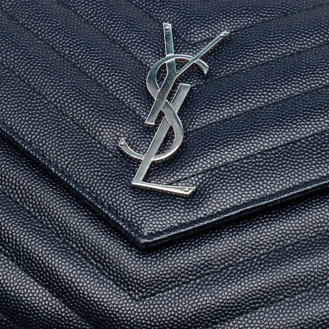 Saint Laurent Grain De Poudre Matelasse Chevron Monogram Chain Wallet