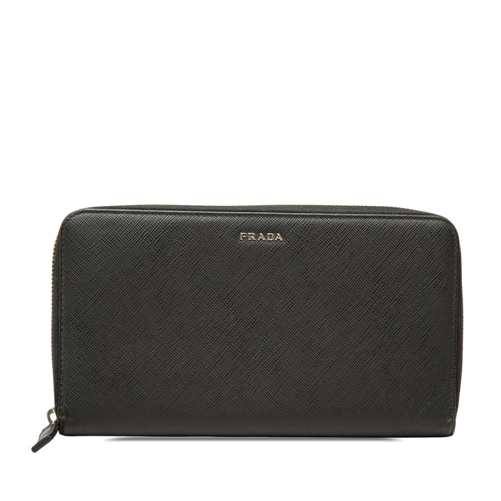 Portefeuille long zippé Saffiano Noir