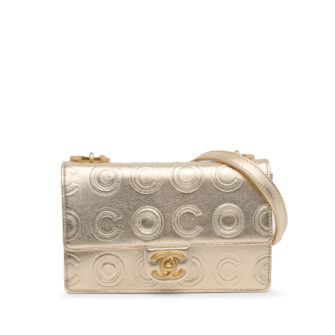 Metallic Calfskin Embossed Circle C Flap Gold - Gaby Paris