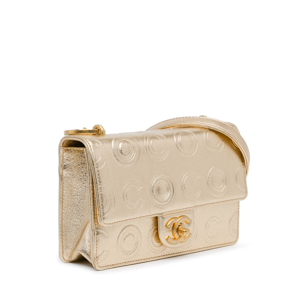 Metallic Calfskin Embossed Circle C Flap Gold - Gaby Paris