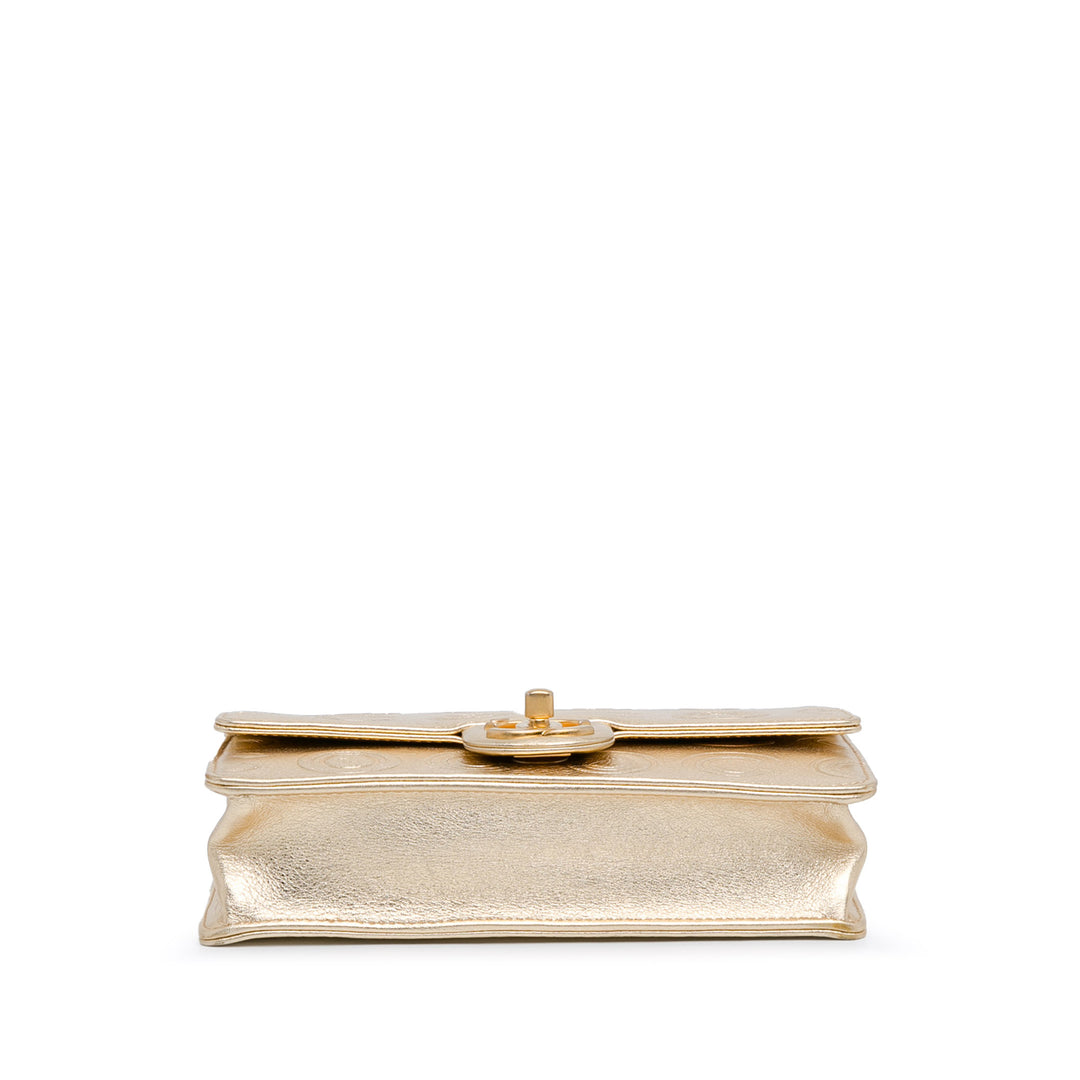 Metallic Calfskin Embossed Circle C Flap Gold - Gaby Paris