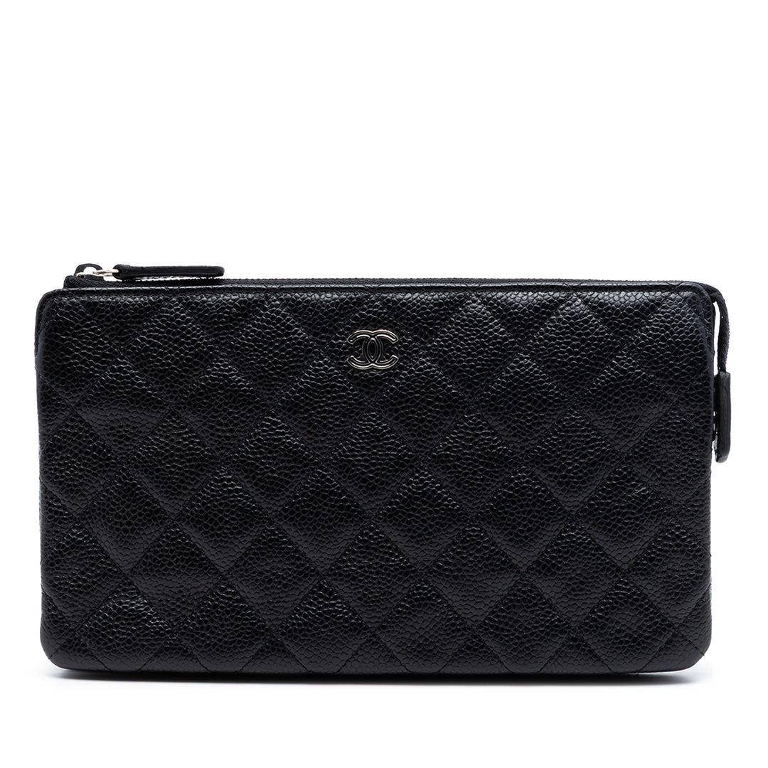 CC Matelassé Zippé Pochette Petit Cuir caviar Noir