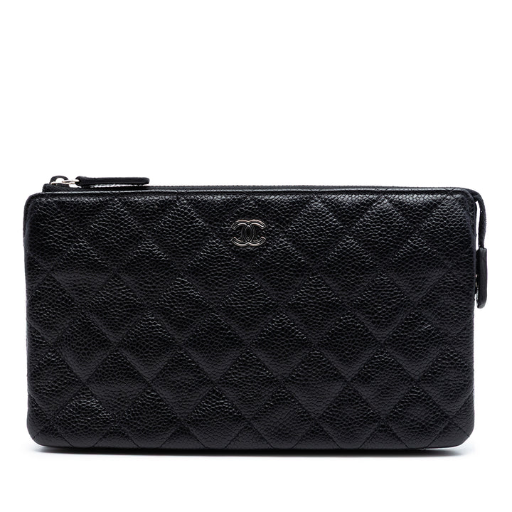 CC Matelassé Zippé Pochette Petit Cuir caviar Noir