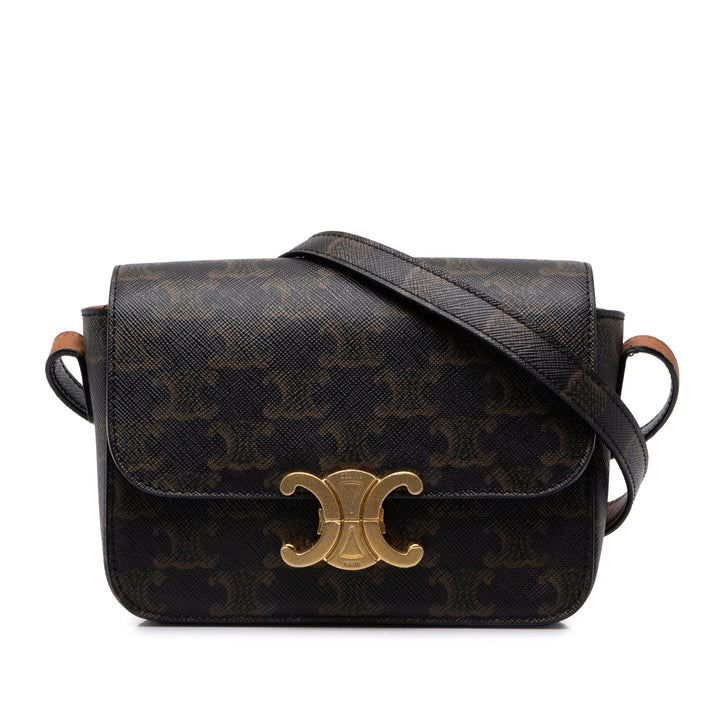 Celine Sac bandoulière Triomphe Triomphe Teen Triomphe enduite Marron – vue principale – GABY PARIS