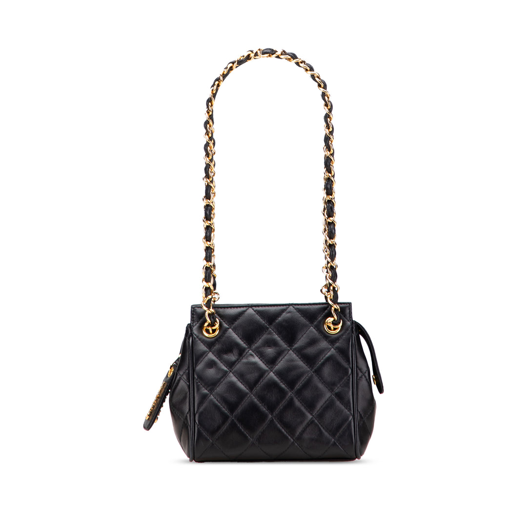Mini Quilted Lambskin Chain Shoulder Bag Black - Gaby Paris