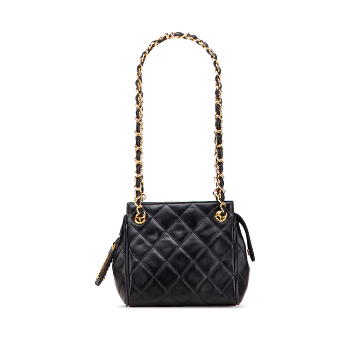 Mini Quilted Lambskin Chain Shoulder Bag Black - Gaby Paris