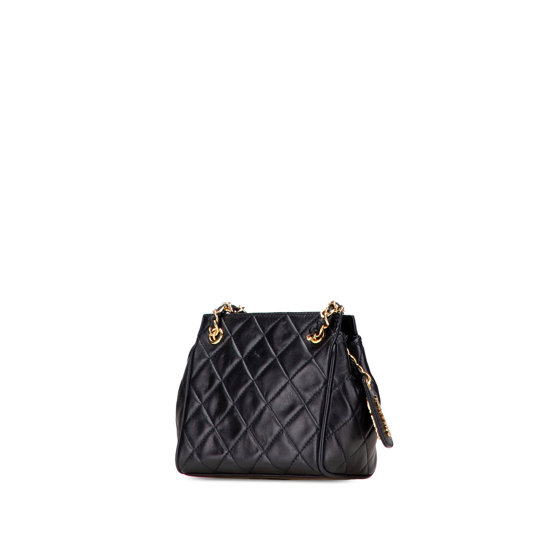Mini Quilted Lambskin Chain Shoulder Bag Black - Gaby Paris