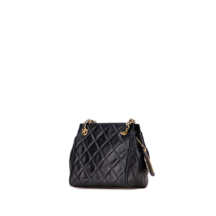 Mini Quilted Lambskin Chain Shoulder Bag Black - Gaby Paris