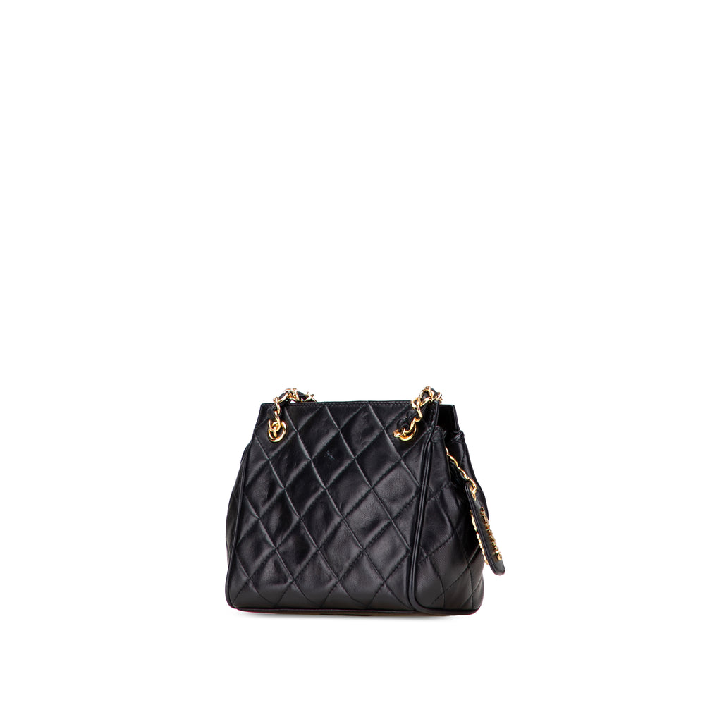Mini Quilted Lambskin Chain Shoulder Bag Black - Gaby Paris