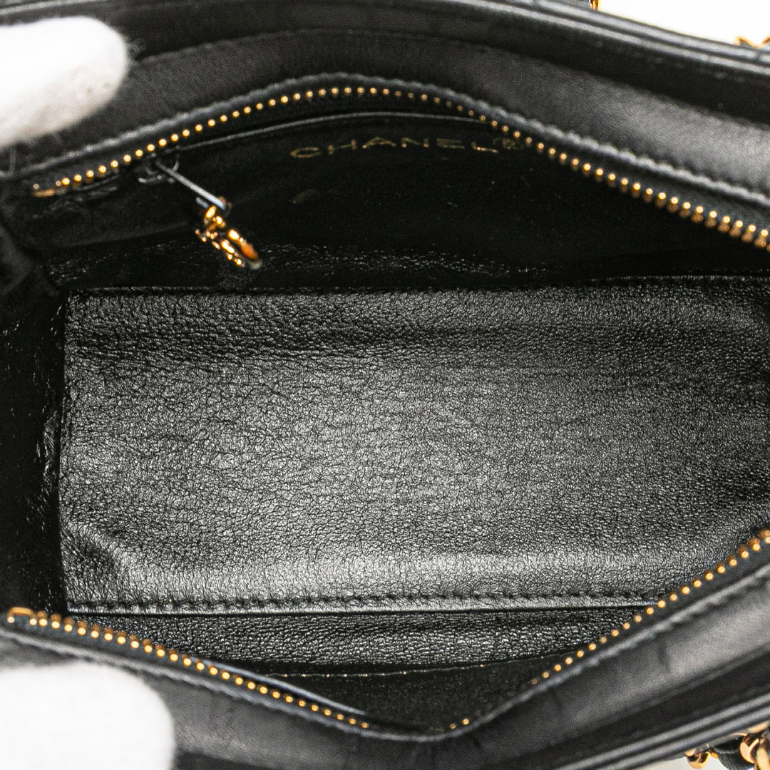 Mini Quilted Lambskin Chain Shoulder Bag Black - Gaby Paris