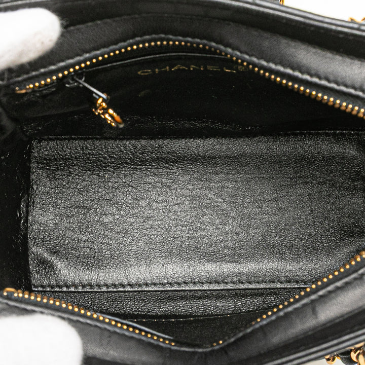 Mini Quilted Lambskin Chain Shoulder Bag Black - Gaby Paris