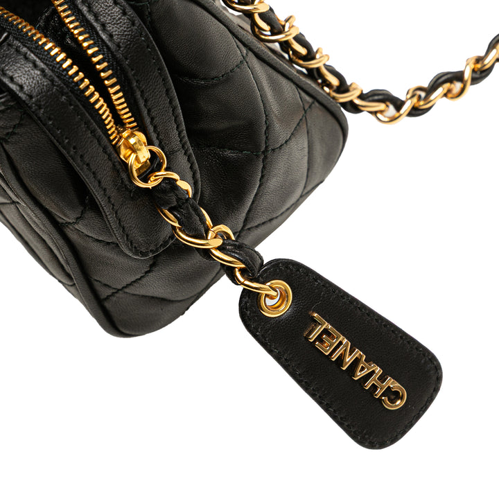 Mini Quilted Lambskin Chain Shoulder Bag Black - Gaby Paris