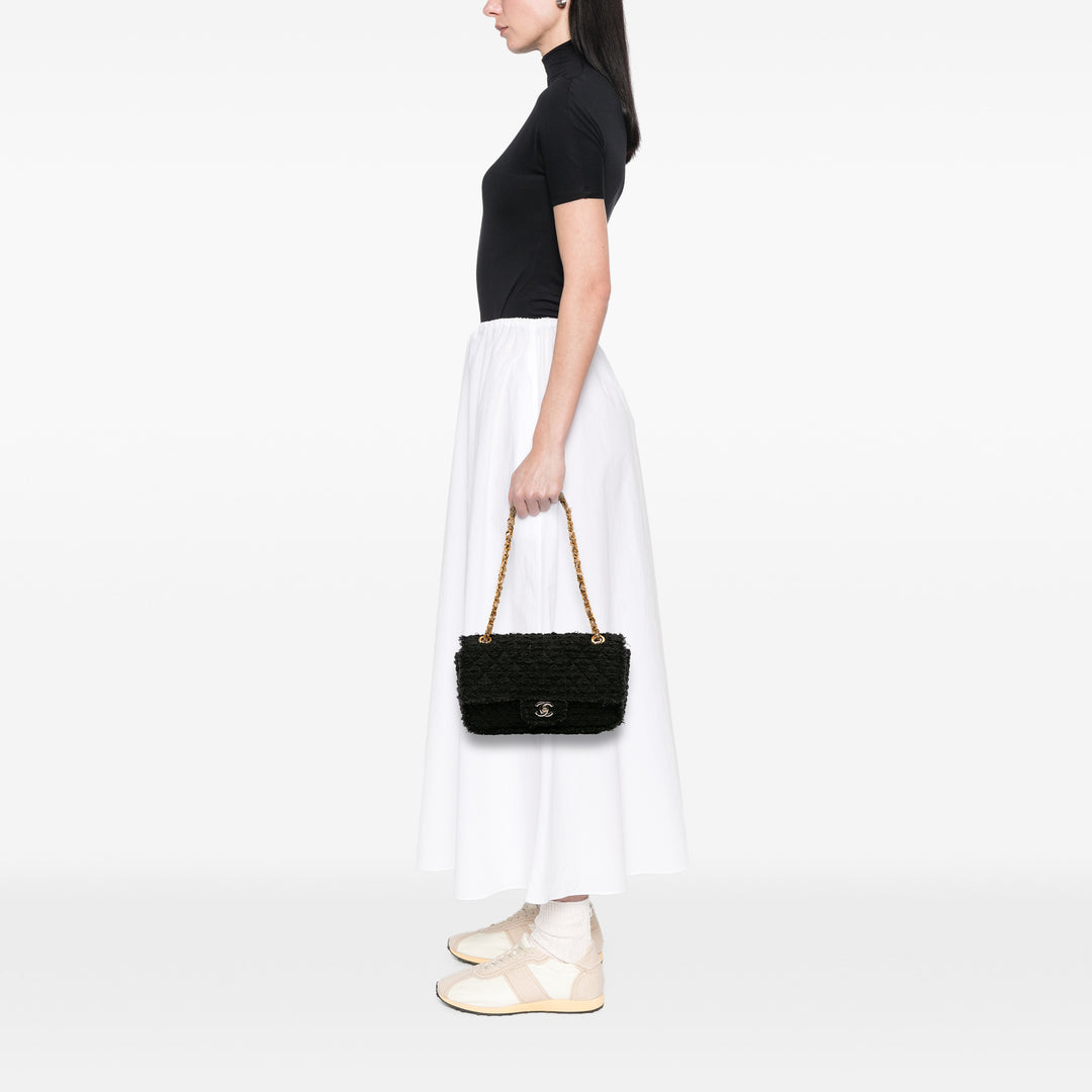 Chanel Medium Classic Tweed Simple rabat Noir – GABY PARIS Authentique