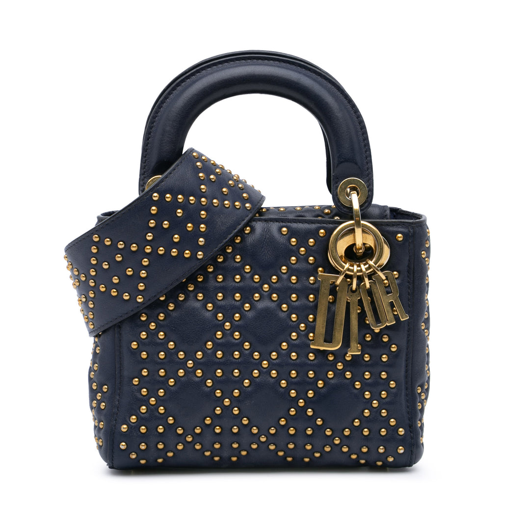 Mini Lambskin Cannage Studded Supple Lady Dior Blue - Gaby Paris