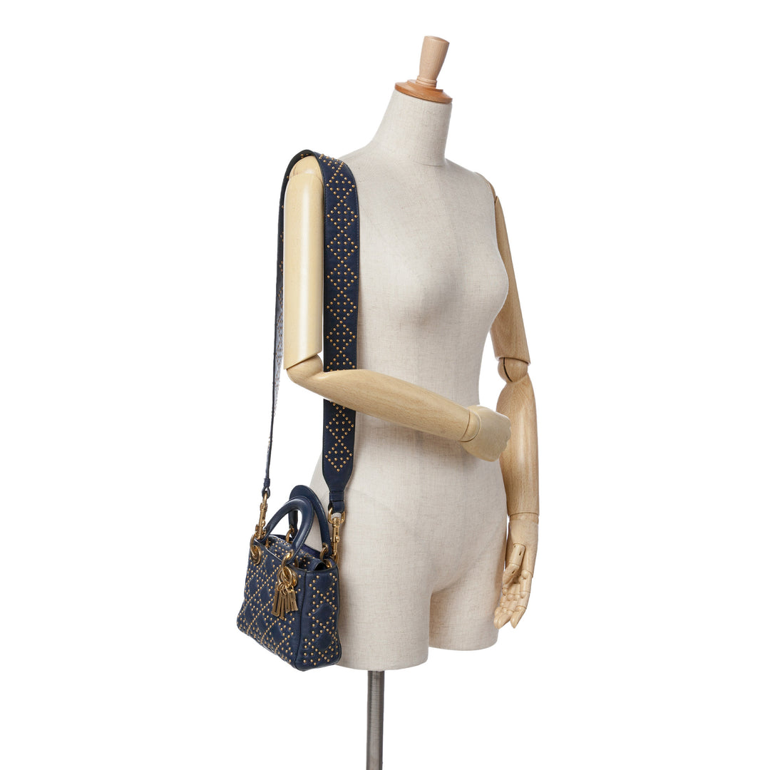 Mini Lambskin Cannage Studded Supple Lady Dior Blue - Gaby Paris