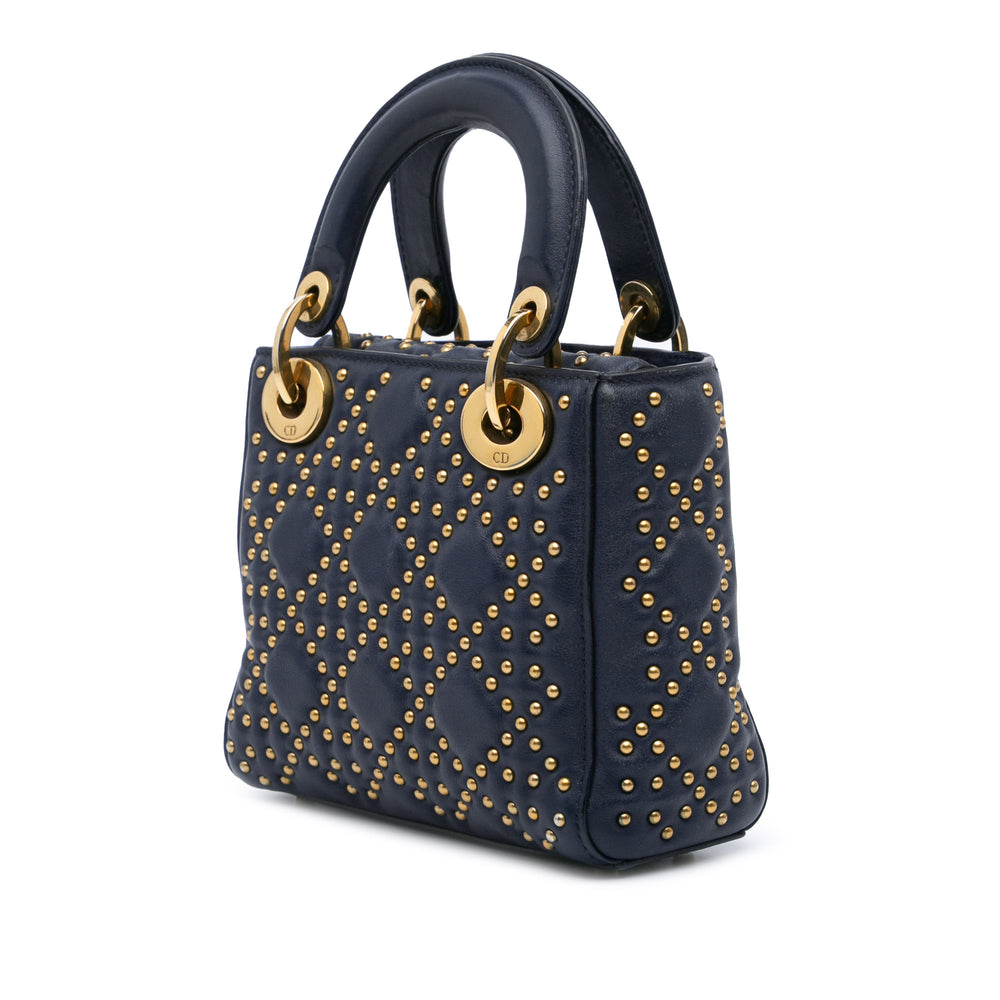 Mini Lambskin Cannage Studded Supple Lady Dior Blue - Gaby Paris