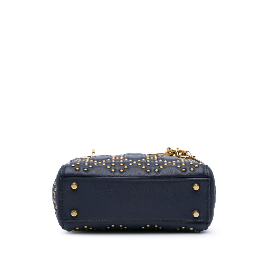 Mini Lambskin Cannage Studded Supple Lady Dior Blue - Gaby Paris