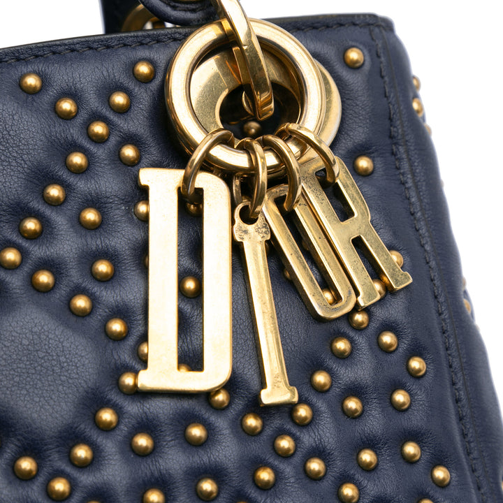 Mini Lambskin Cannage Studded Supple Lady Dior Blue - Gaby Paris