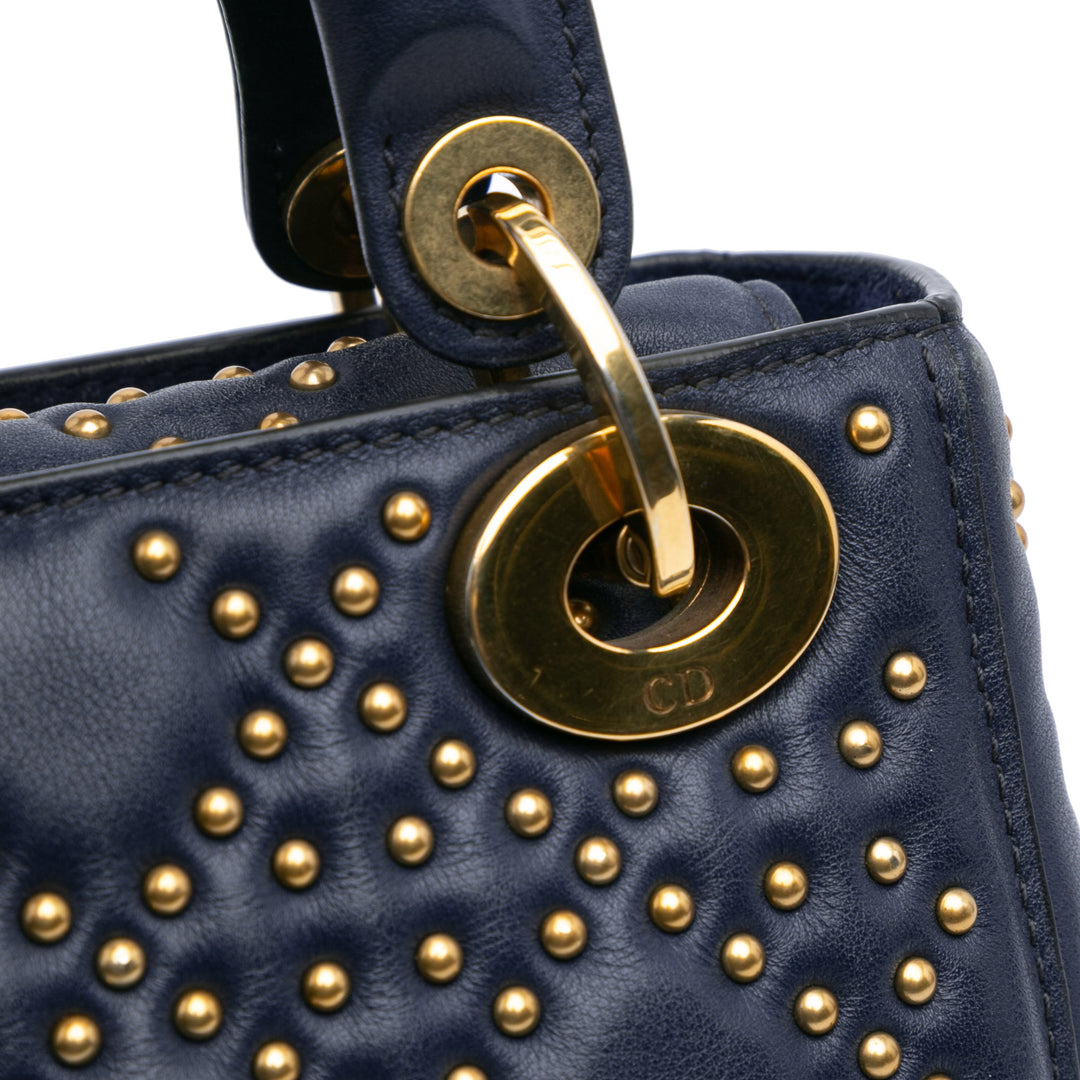 Mini Lambskin Cannage Studded Supple Lady Dior Blue - Gaby Paris