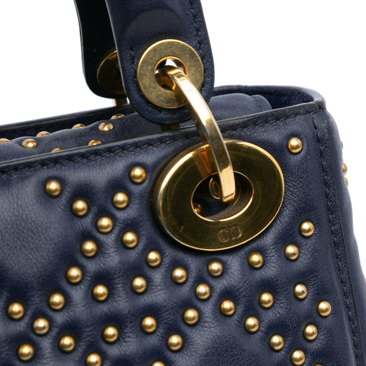 Mini Lambskin Cannage Studded Supple Lady Dior Blue - Gaby Paris