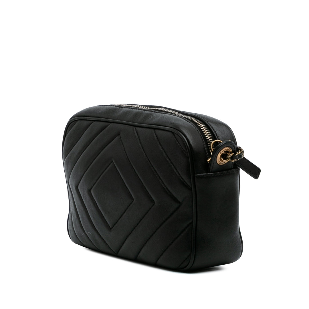 Chevron Lambskin Pyramid CC Camera Bag Black - Gaby Paris
