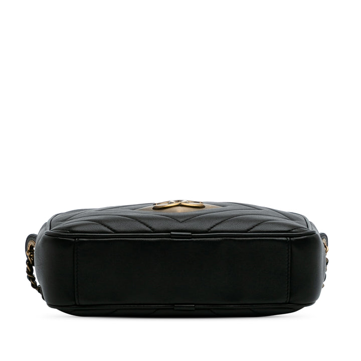 Chevron Lambskin Pyramid CC Camera Bag Black - Gaby Paris