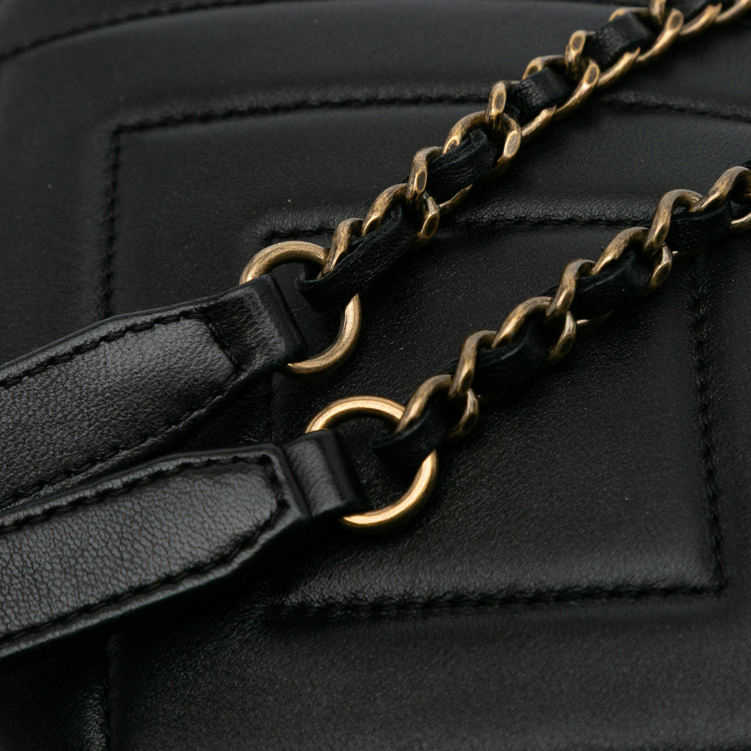 Chevron Lambskin Pyramid CC Camera Bag Black - Gaby Paris