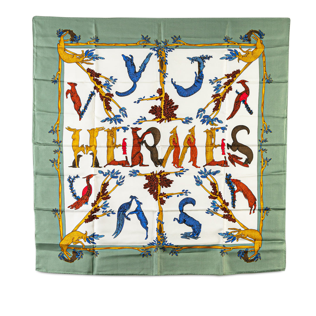 Hermès Alphabet III Silk Scarf White - GABY PARIS